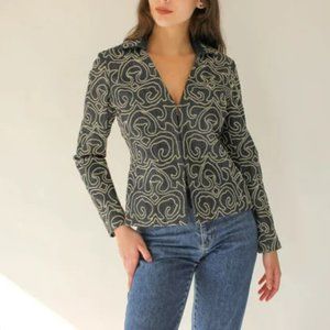 Anne Klein Embroidered and Beaded Denim Jacket.  SZ 2